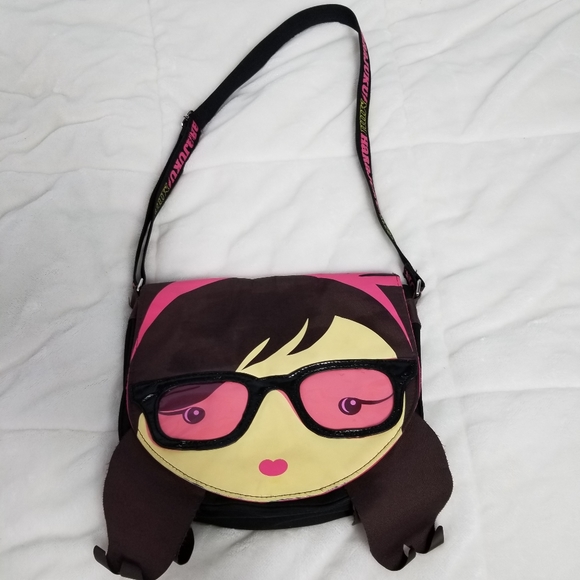 HARAJUKU Mini Cross Body Purse Bag Nerd Alert Sun Glasses Pony Tails G…